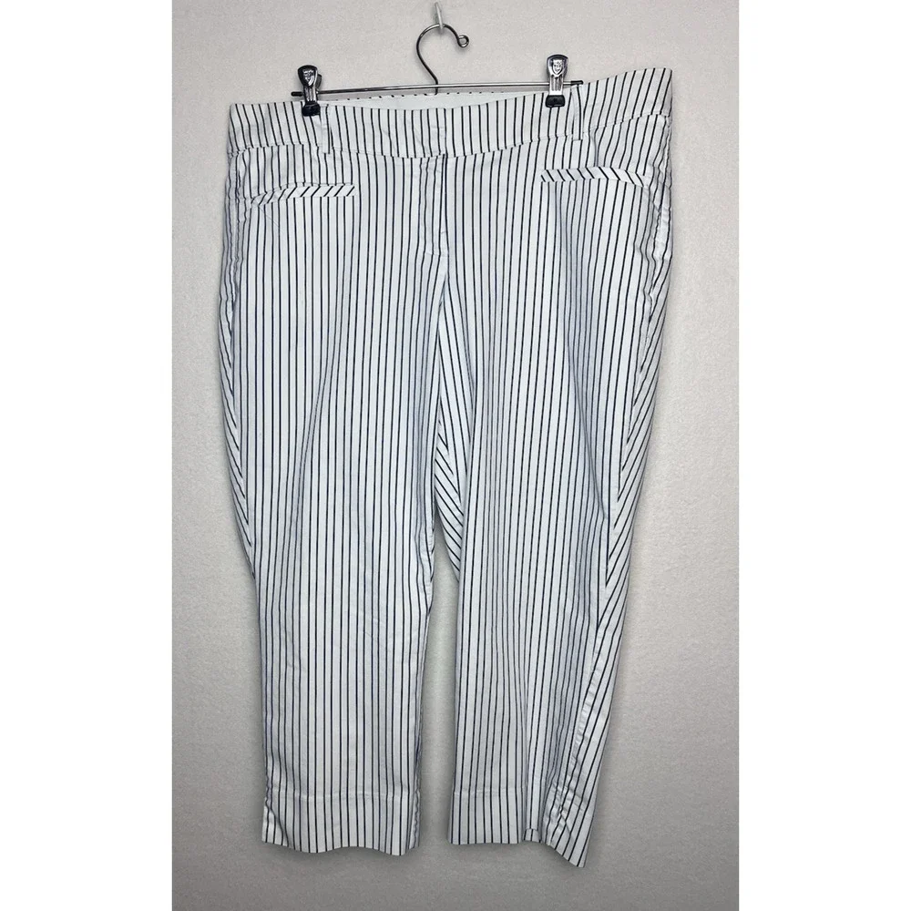 Lane Bryant Women's The Allie White Flat Front Navy Pin Striped Pants Size 16
